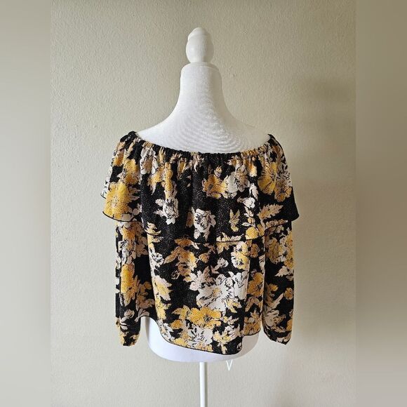 Aritzia Wilfred Black And Yellow Floral Off The Shoulder Top Size XS - Picture 3 of 7